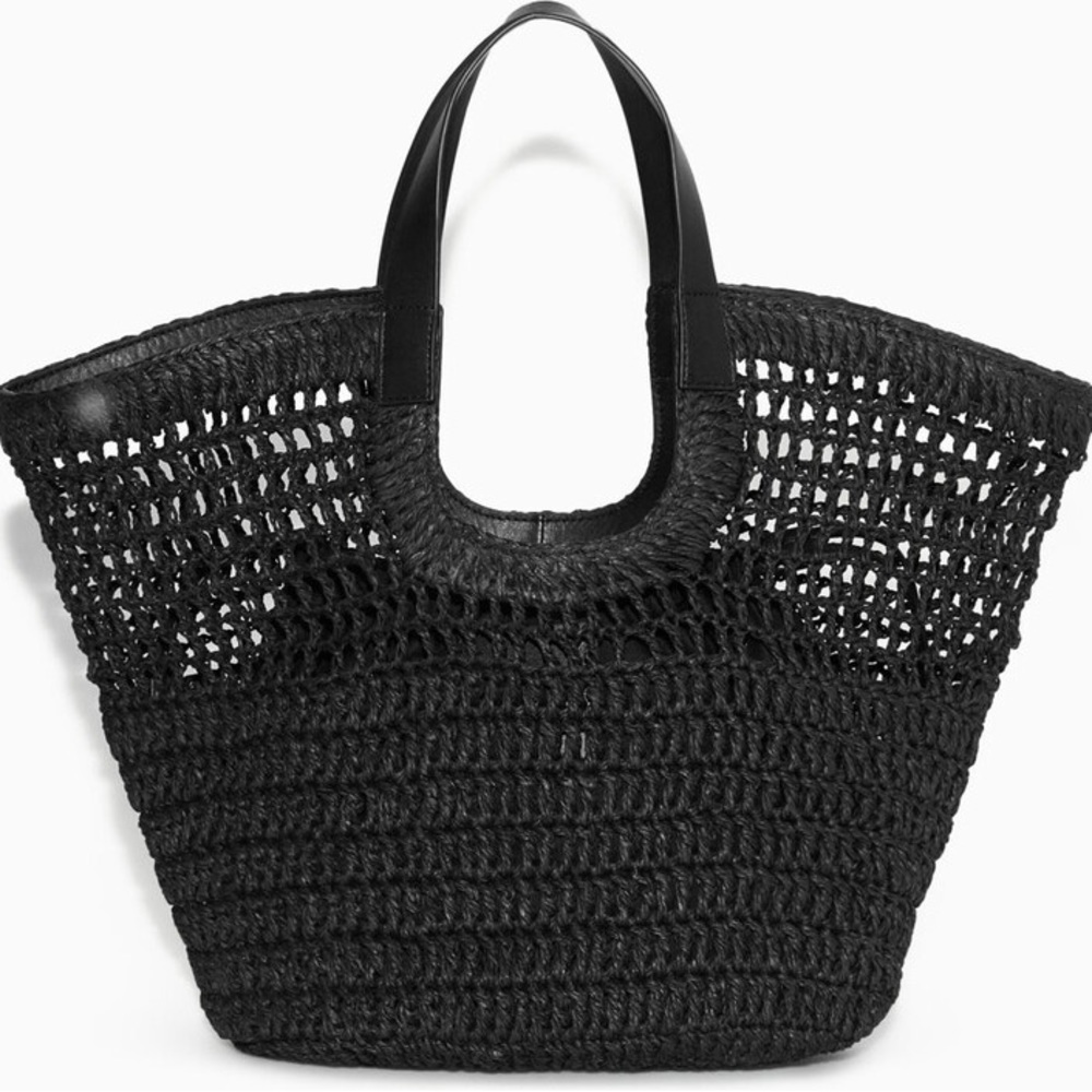 COS black straw raffia bucket bag
